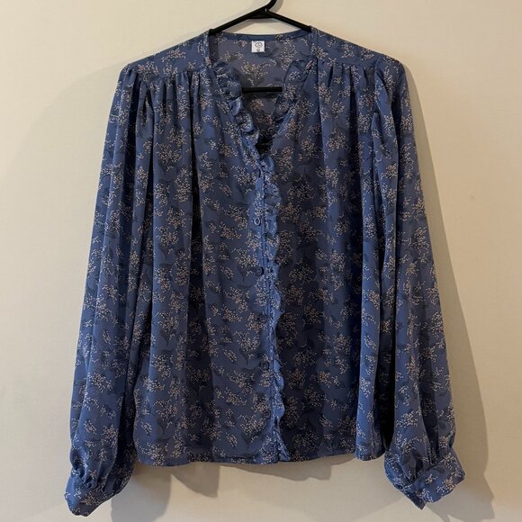 Tops - blue sheer floral blouse